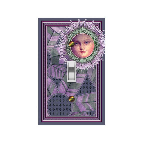 0117A Sun on Abstract Floral & Fleur de Lis Design Violet Gray~ Mrs Butler Unique Switchplate Cover ~ Use Drop Down Box~See 0117B Background