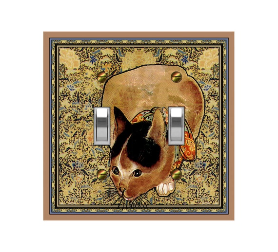 0202A Image of Asian Hand Painted Cat on Faux Persian Rug ~ Mrs Butler Unique Switchplate Cover ~ Use Drop Down Boxes ~ See 0202B Background