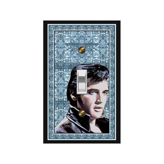 1717A Flat Image Elvis on Intricate Pattern Faux Tile Bkd ~ Mrs Butler Unique Switchplate Cover ~ Use Drop Down Boxes ~ See 1717B Background
