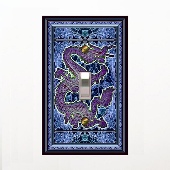 0254X Asian Feng Shui Purple Dragon on Art Nouveau Floral ~ Mrs Butler Unique Switchplate Cover ~ Use Drop Downs ~ See 0546X & Other Dragons