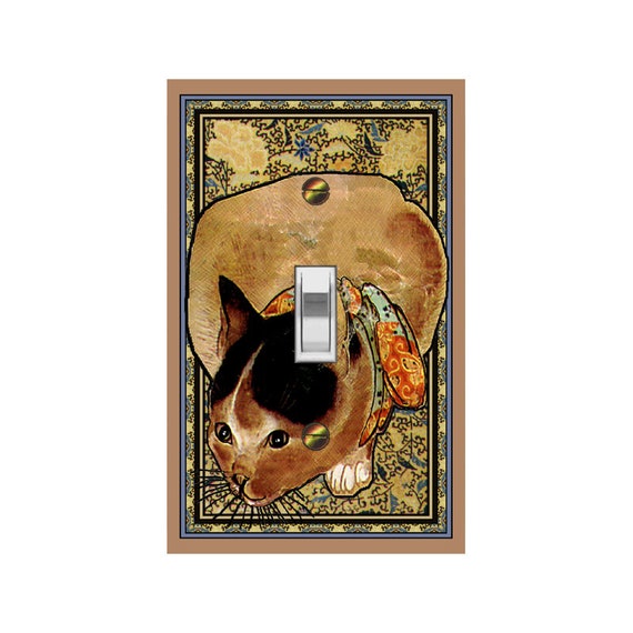 0202A Image of Asian Hand Painted Cat on Faux Persian Rug ~ Mrs Butler Unique Switchplate Cover ~ Use Drop Down Boxes ~ See 0202B Background