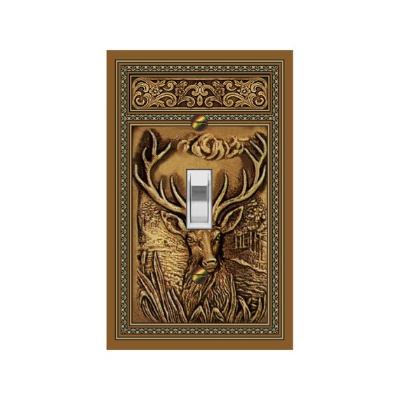 0237X Flat Image of Faux Carving of Deer Buck w/ Large Antlers, Floral Accents ~ Mrs Butler Unique Switchplate Covers ~ Use Drop Down Boxes