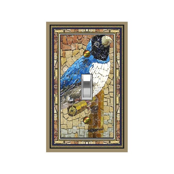1784X Image of Faux Mosaic Bird on Perch ~ Mrs Butler Unique Switchplate Cover ~ Use Drop Down Box Below ~ See Other Birds & Mosaic Designs