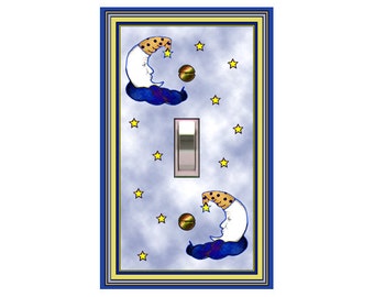 0124A - Sleepy Moons light switch plate cover - mrs butler switchplates - choose sizes / prices from drop down/mix/match w/0124b