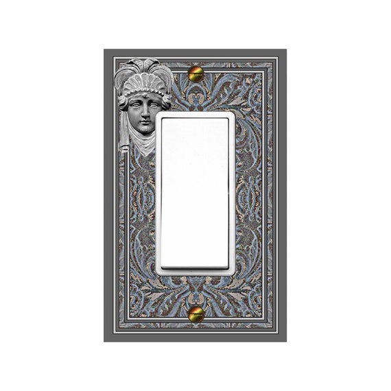 1415C Flat Image Faux Stone Woman's Head on Art Deco Floral Bkd ~ Mrs Butler Unique Switchplate Cover ~Use Drop Downs~See 1415A-D Variations