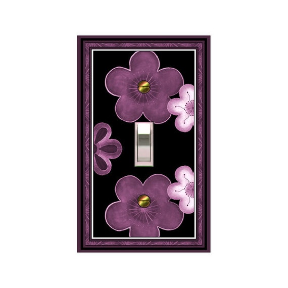 1649X Asian Plum Blossoms Violet Flowers Black Bkgd ~ Mrs Butler Unique Switchplate Cover ~ Use Drop Down Boxes ~ See Other Color Blossoms