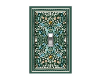 0152X Art Nouveau Wm Morris Tiny Cornflower Design Green Blue Aqua Teal Tan ~ Mrs Butler Unique Switchplate Cover ~ Use Drop Down Boxes