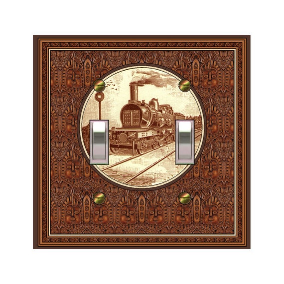 0491A Sepia Steam Train Railroad Bronze Red Brown ~ Mrs Butler Unique Switchplate Cover ~ Use Drop Down Box Below ~ 0491B Bkgd Design