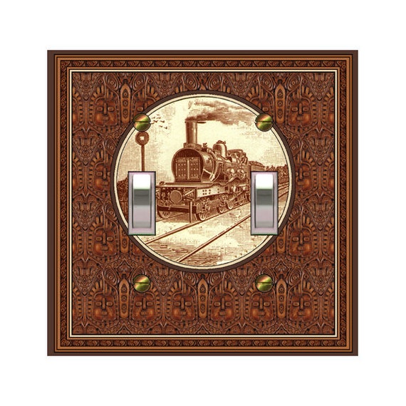 0491A Flat Image Sepia Steam Train Railroad on Unique Background ~ Mrs Butler Unique Switchplate Cover ~ Use Drop Downs ~ 0491B Bkgd Design