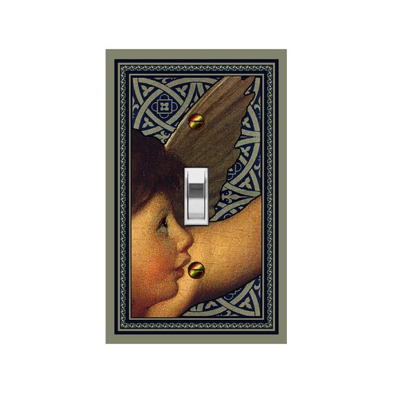 0308A Cupid on Medieval Celtic Olive Khaki Background ~ Mrs Butler Unique Switchplate Cover ~ Use Drop Down Box ~ See 0308B-C Variations