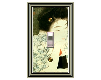 0728X Beautiful & Wistful Asian Woman in Traditional Floral Garb Kimono ~ Mrs Butler Unique Switchplate Cover ~ Use Drop Down Boxes Below