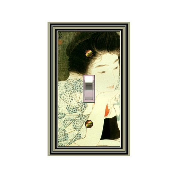 0728X Beautiful & Wistful Asian Woman in Traditional Floral Garb Kimono ~ Mrs Butler Unique Switchplate Cover ~ Use Drop Down Boxes Below