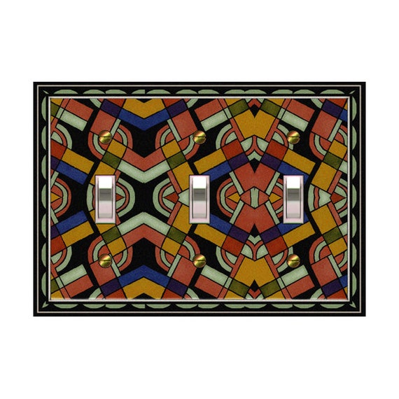 1552B Image of Colorful Geometric Retro Faux Stained Glass Design ~ Mrs Butler Unique Switchplates ~ Use Drop Downs ~ See 1552A on this Bkgd