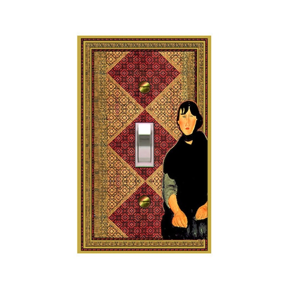 0760A Image Modigliani, Dark Young Woman Seated by a Bed-1918 on Persian Rug/Red Diamond Bkd ~Mrs Butler Unique Switchplate~ See 0760B Bkd