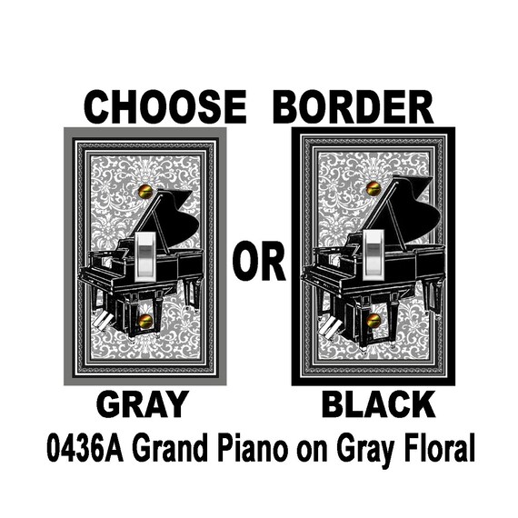 0436A Grand Piano on Art Deco Floral Gray Scale Design CHOOSE BDR~ Mrs Butler Unique Switchplate Cover ~Use Drop Down Box ~ 0436B Background