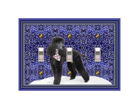 0286A Black Standard Poodle on Dramatic Cobalt Blue Floral Design ~ Mrs Butler Unique Switchplates ~ Use Drop Downs Below ~ See 0286B Bkgd