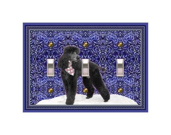 0286A Black Standard Poodle on Dramatic Cobalt Blue Floral Design ~ Mrs Butler Unique Switchplates ~ Use Drop Downs Below ~ See 0286B Bkgd