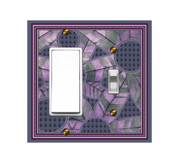 0117B Lavender Violet Gray Lg Abstract Flowers Tiny Fleur de Lis ~ Mrs Butler Unique Switchplate Cover ~ Use Drop Down Box Below ~ See 0117A