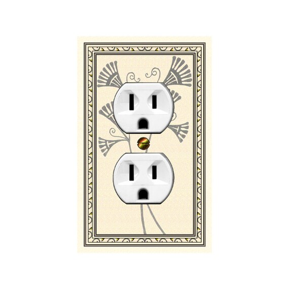 0562X Art Deco Big Gray Flowers on Cream / Palest Yellow Bkgd ~ Mrs Butler Unique Switchplate Cover ~ Use Drop Down Boxes Below