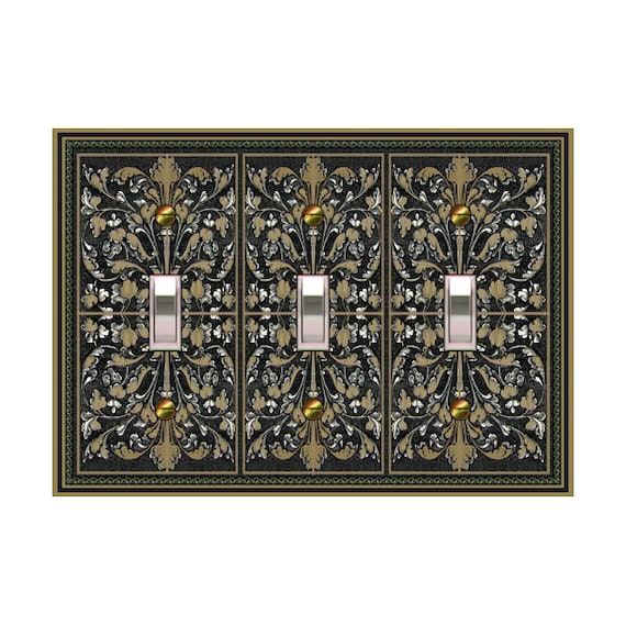 0401X Flat Image of Tan, Gray & Black Leaf-Inspired Scrolls Design ~ Mrs Butler Unique Switchplate Cover ~ Use Drop Down Boxes Below