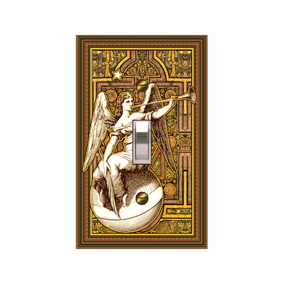 0309A Flat Image Angel Sitting on Top of the World on Medieval Design ~ Mrs Butler Unique Switchplate Cover ~ See 0309B Background Design