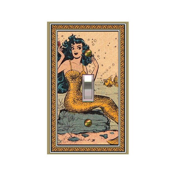 0585X Vintage Retro Mermaid Combing Hair, Fish, Bubbles Cartoon Design ~ Mrs Butler Unique Switchplate Cover ~ Use Drop Down Boxes Below