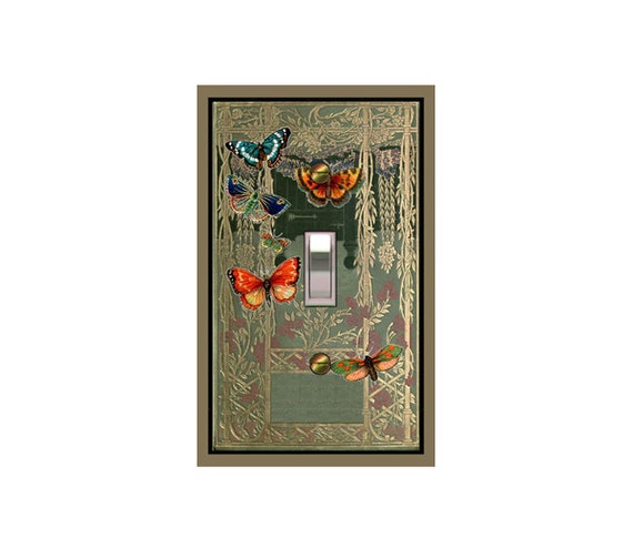 1786A Image of Butterflies on Green Gold Floral Bkgd ~ Mrs Butler Unique Switchplate Cover ~ Use Drop Down Box ~ See All 1786 Variations