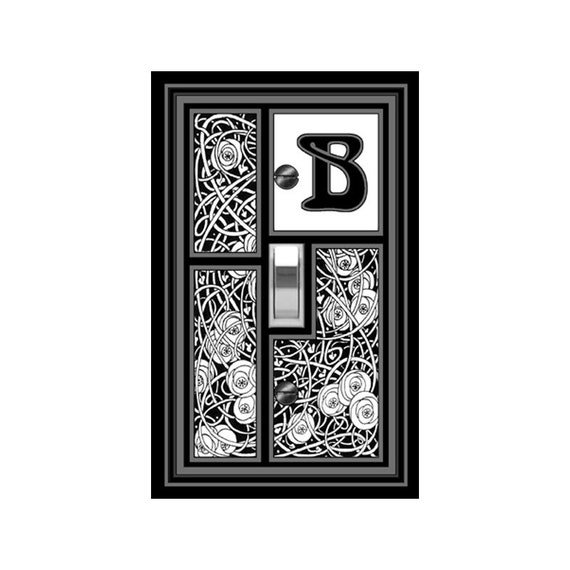 0900A Art Nouveau Roses & Vines Gray Scale with Your Initial ~ Mrs Butler Unique Switchplate Cover ~ Use Drop Down: Style; Initial