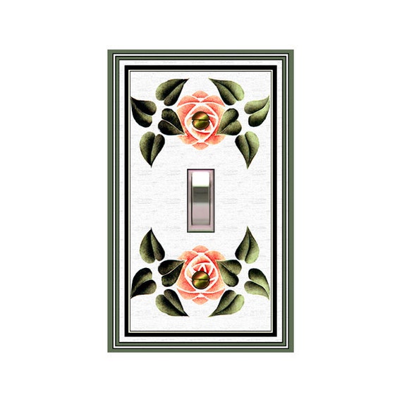 0523X Red Pink Roses & Green Leaves Stencil ~ Mrs Butler Unique Switchplate Cover ~ Use Drop Down Box Below