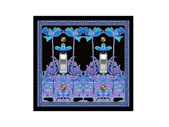 0398Z Art Nouveau Vibrant Inverted Mucha Flowers on Black ~ Mrs Butler Unique Switchplate Cover ~ Use Drop Down Box Below ~ See 0398X