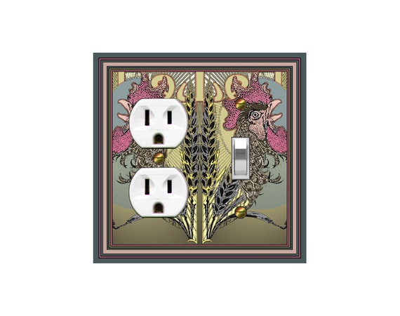 0608X Unique French Rooster & Wheat Design ~ Mrs Butler Unique Switchplate Cover ~ Use Drop Down Boxes Below ~ See Other Rooster Designs