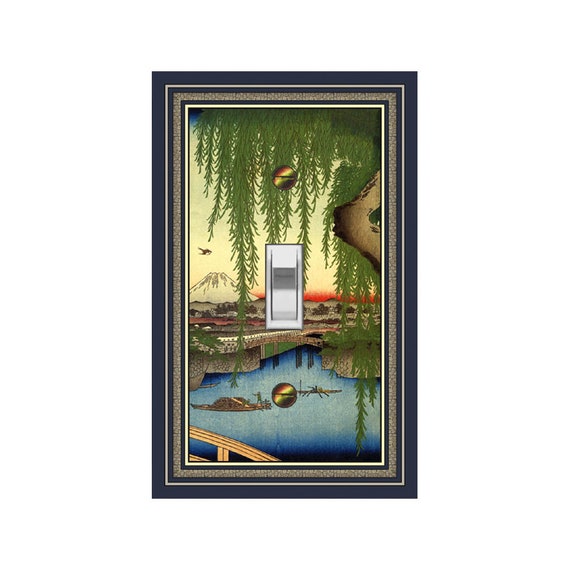 1529X Colorful Image Japanese Mountain Mt Fuji, Boats, Tree, Bridge, Bird ~ Mrs Butler Unique Switchplate Cover ~ Use Drop Down Boxes