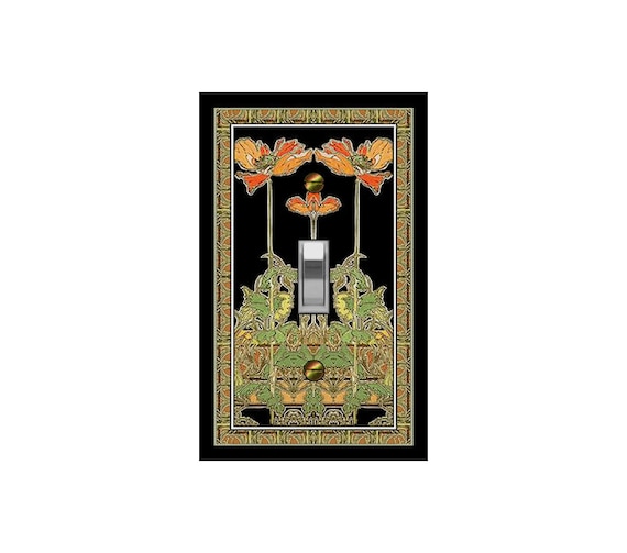 0398X Art Nouveau Mucha Dramatic Flowers on Black Design ~ Mrs Butler Unique Switchplate Cover ~ Use Drop Down Box Below ~ See Other Muchas