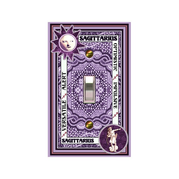 1209A Flat Image Sagittarius Astrology Design on Faux Quilt Background ~ Mrs Butler Unique Switchplates~ Use Drop Downs ~ See ALL Sun Signs