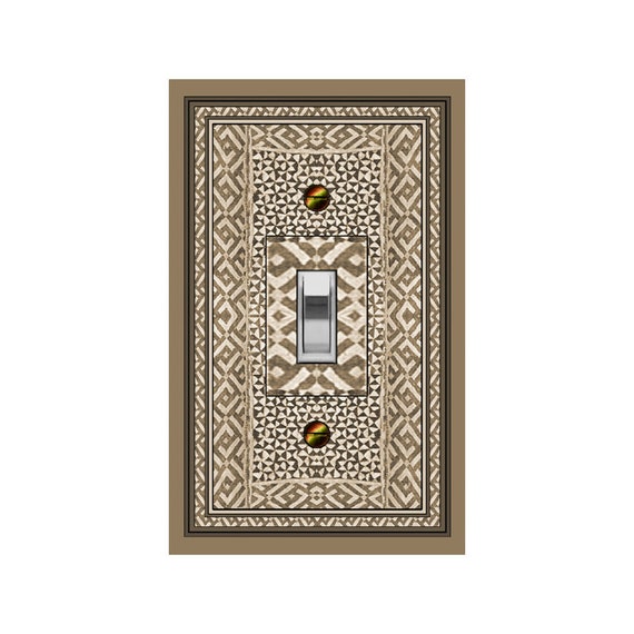 0414B Flat Image of Handmade Tan African Cloth (Faux) ~ Mrs Butler Unique Switchplate Cover ~ Use Drop Down Boxes Below ~See 0414X Variation