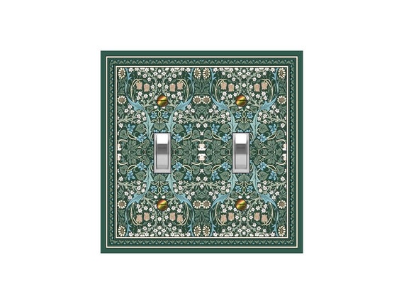 0152X Art Nouveau Wm Morris Tiny Cornflower Design Green Blue Aqua Teal Tan ~ Mrs Butler Unique Switchplate Cover ~ Use Drop Down Box Below