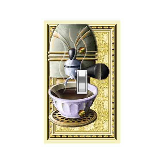 0634A Art Deco Vintage Cappuccino Espresso Coffee Maker ~ Mrs Butler Unique Switchplate Cover ~ Use Drop Down Box ~ 0634B Background