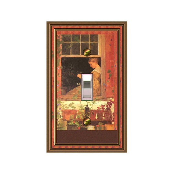 1588X - Young Girl at Window switchplate  - mrs butler switch plate covers -