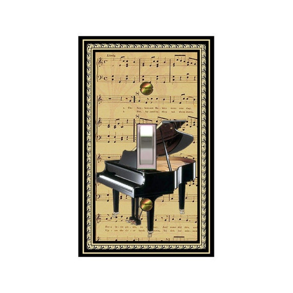 1669A Black Grand Piano on Vintage Sheet Music w/ Subtle Design ~ Mrs Butler Unique Switchplate Cover ~ Use Drop Down Box ~Bkgd Design 1669B