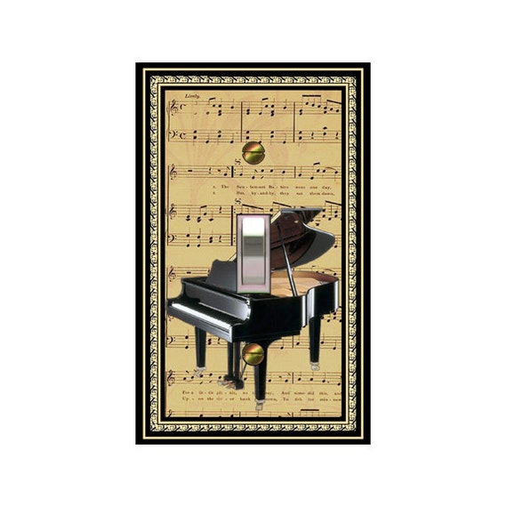 1669X Black Grand Piano Sepia Sheet Music Background ~ Mrs Butler Unique Switchplates ~ Use Drop Down Boxes Below ~ See Other Piano Designs