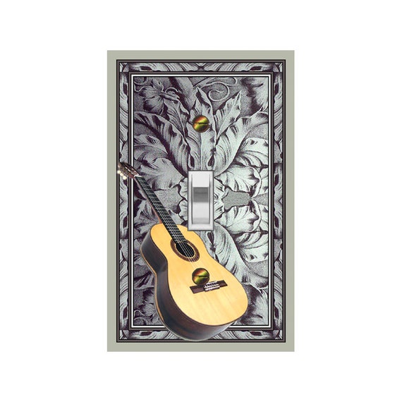 0509A Flat Image of Guitar on Faux Stone Palm Frond Design ~ Mrs Butler Unique Switchplate~ Use Drop Down Boxes ~ See 0509B for Background