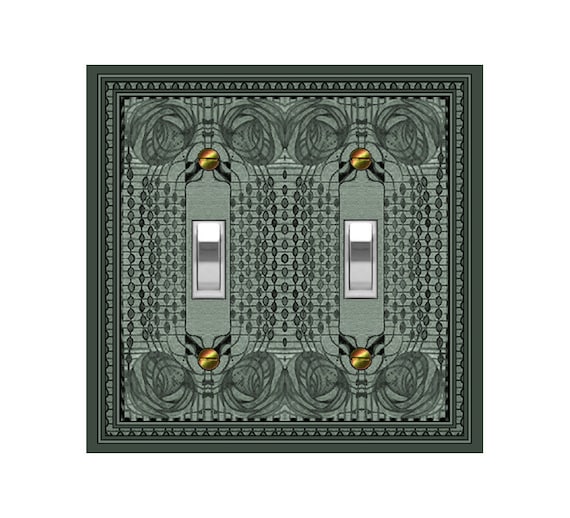 0798B Art Deco Mackintosh Four Roses Green Design ~ Mrs Butler Unique Switchplate Cover ~ Use Drop Down Box Below ~ Background of 0798A