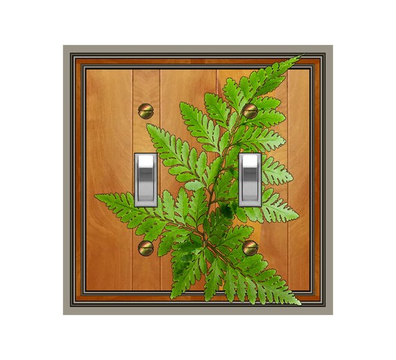 0342A FLAT Image of a Fern on FAUX Wood Panel ~ Mrs Butler Unique Switchplate Cover ~ Use Drop Down Boxes Below~ See 0342B Background Design