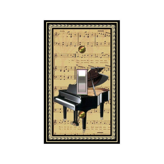 1669X - Black Grand Piano on Sepia Sheet Music light switch plate - - mrs butler switchplates- choose sizes / prices from drop down box