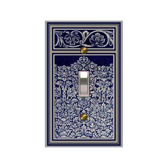 0514B Floral ~ Blues & Grays ~ Flowers and Leaves ~ Mrs Butler Unique Switchplate Cover ~ Use Drop Down Boxes ~ See 0514A on This Background