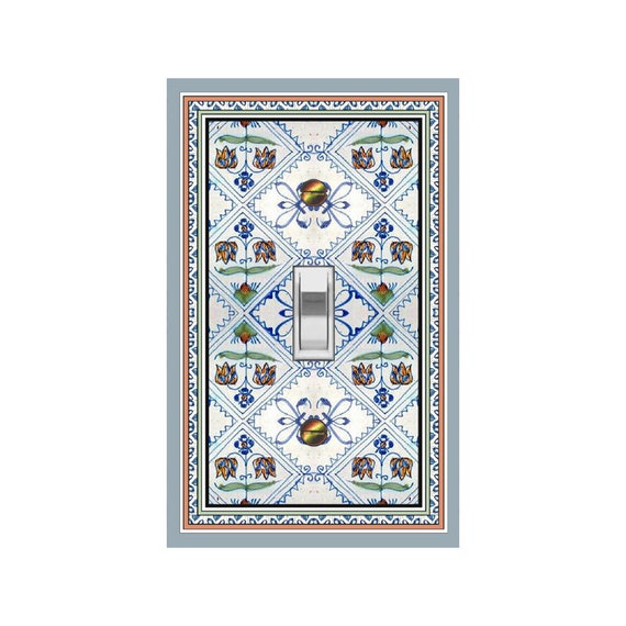 1145X Flat Image of Faux Delft Tile Tulips ~ Mrs Butler Unique Switchplate Cover ~ Use Drop Down Boxes Below ~ See Other Delft Tile Designs