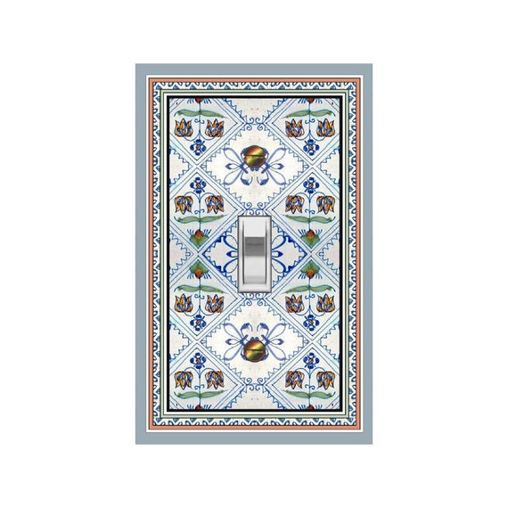 1145X Flat Image of Faux Delft Tile Tulips ~ Mrs Butler Unique Switchplate Cover ~ Use Drop Down Boxes Below ~ See Other Delft Tile Designs