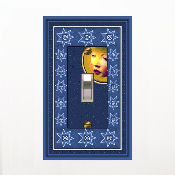 0113a   -  Cobalt Moon / Stars light switch plate cover - mrs butler switchplates (choose sizes/prices from drop down box