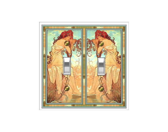 0347X Art Nouveau Mucha Woman on Rock w/ Vines ~ Mrs Butler Unique Switchplate Cover ~ Use Drop Down Boxes Below ~ See Many Mucha Designs