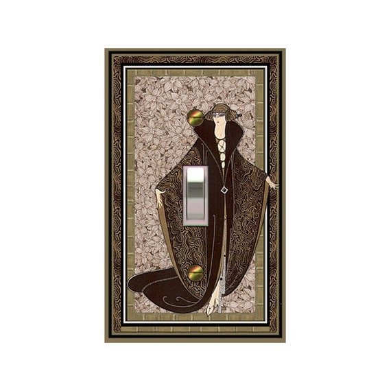 1706X Art Deco Erte Stylish Woman in Unique Cloak on Intricate Floral Background ~ Mrs Butler Unique Switchplate Cover ~ Use Drop Down Boxes